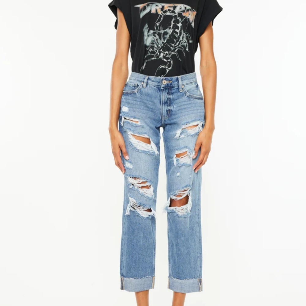KanCan Medium Blue Ripped Boyfriend Jeans